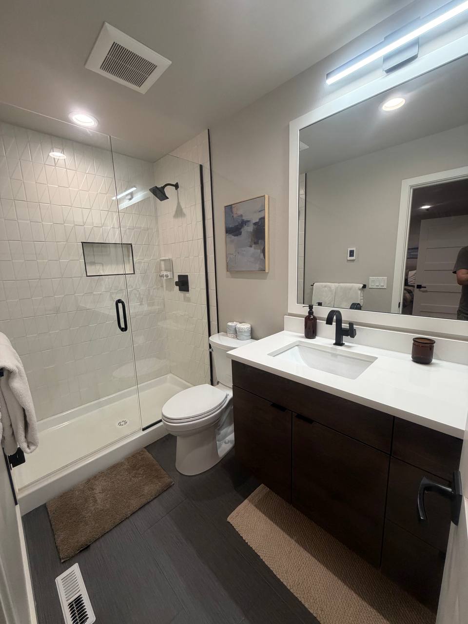 Walk-in shower with glass door full bath